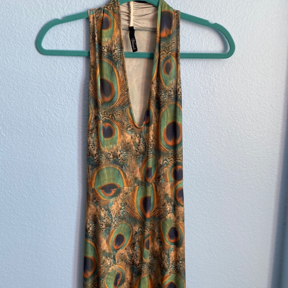 Peacock print maxi dress